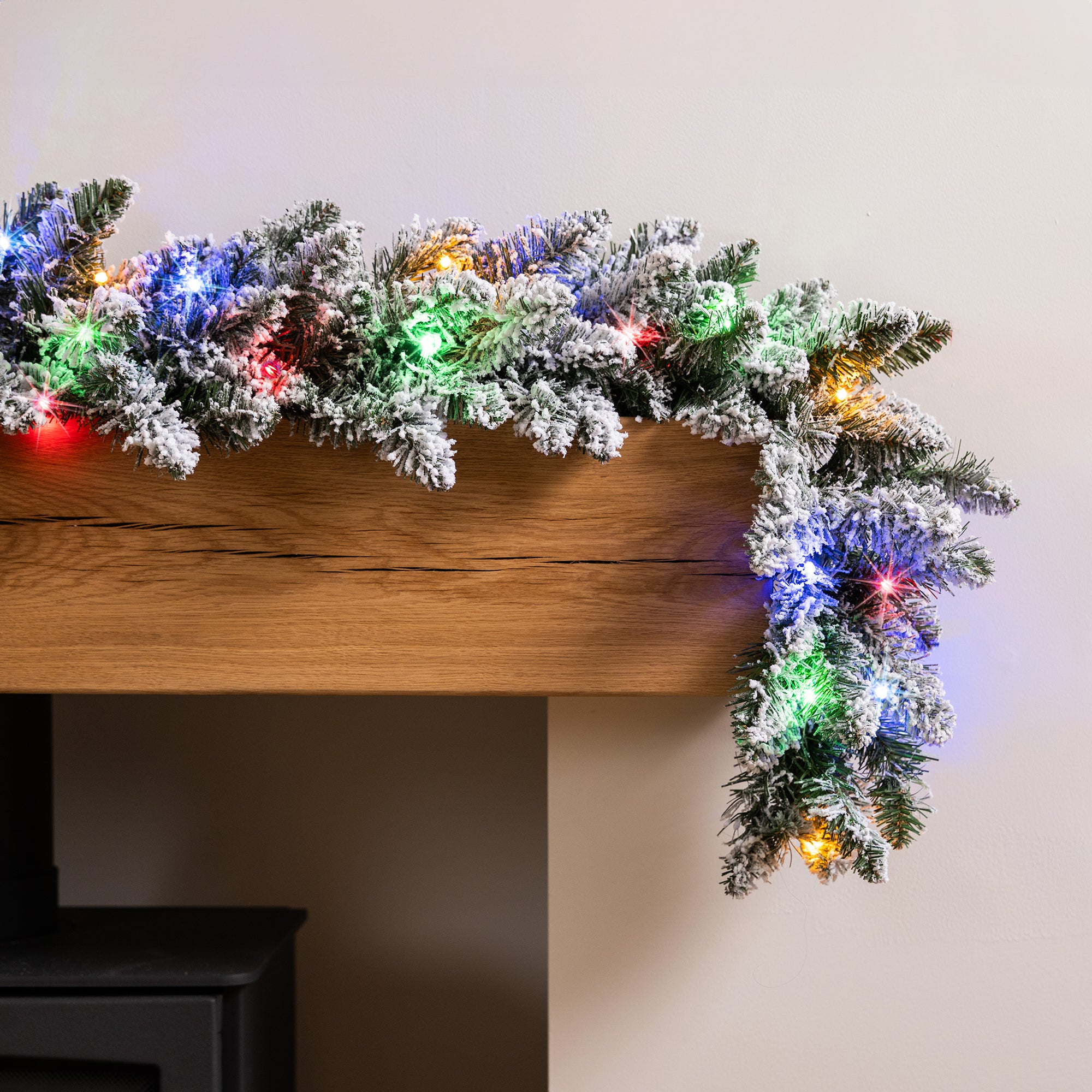 Snow Flocked Pre-Lit Christmas Garland