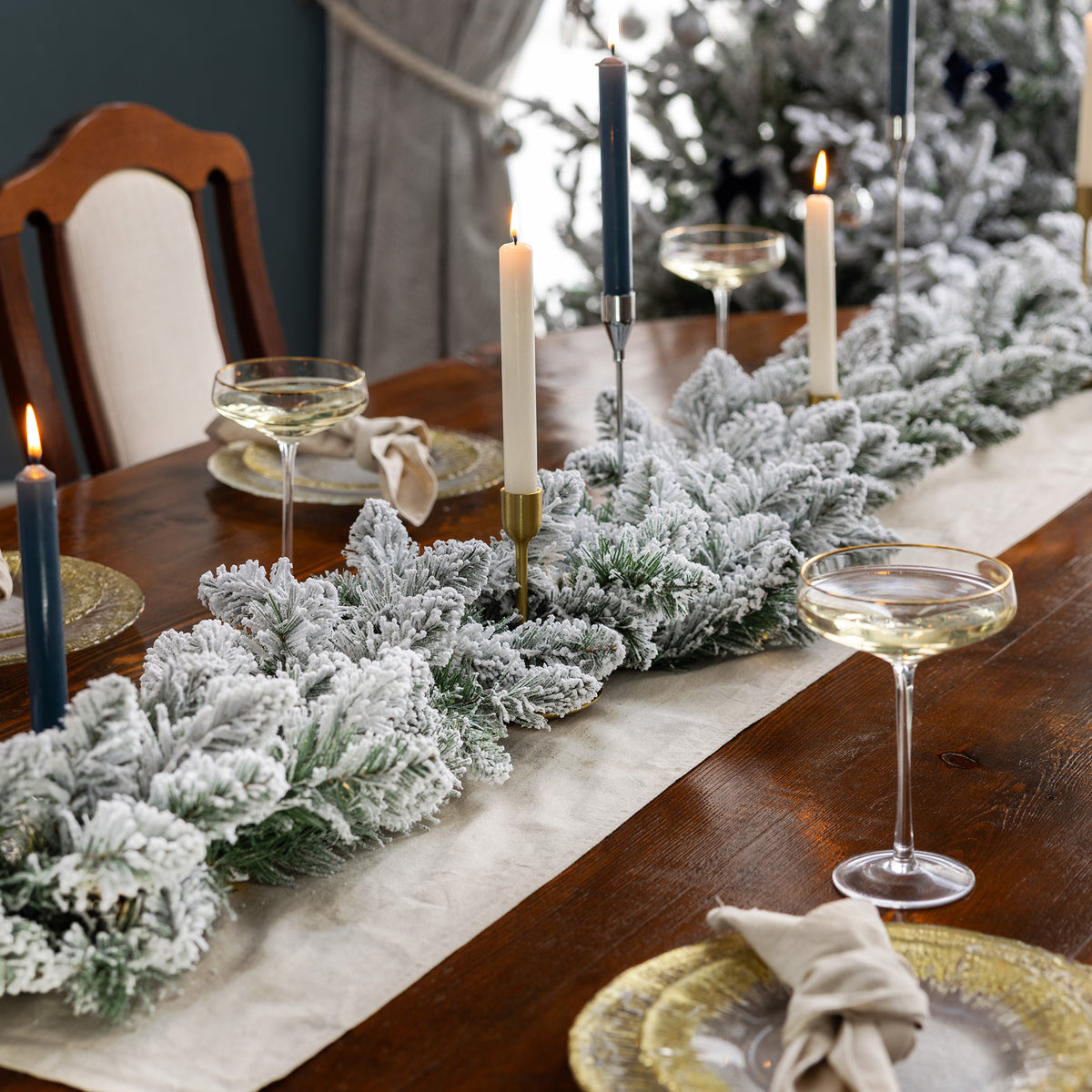 Snow-Flocked Pre-Lit Christmas Garland
