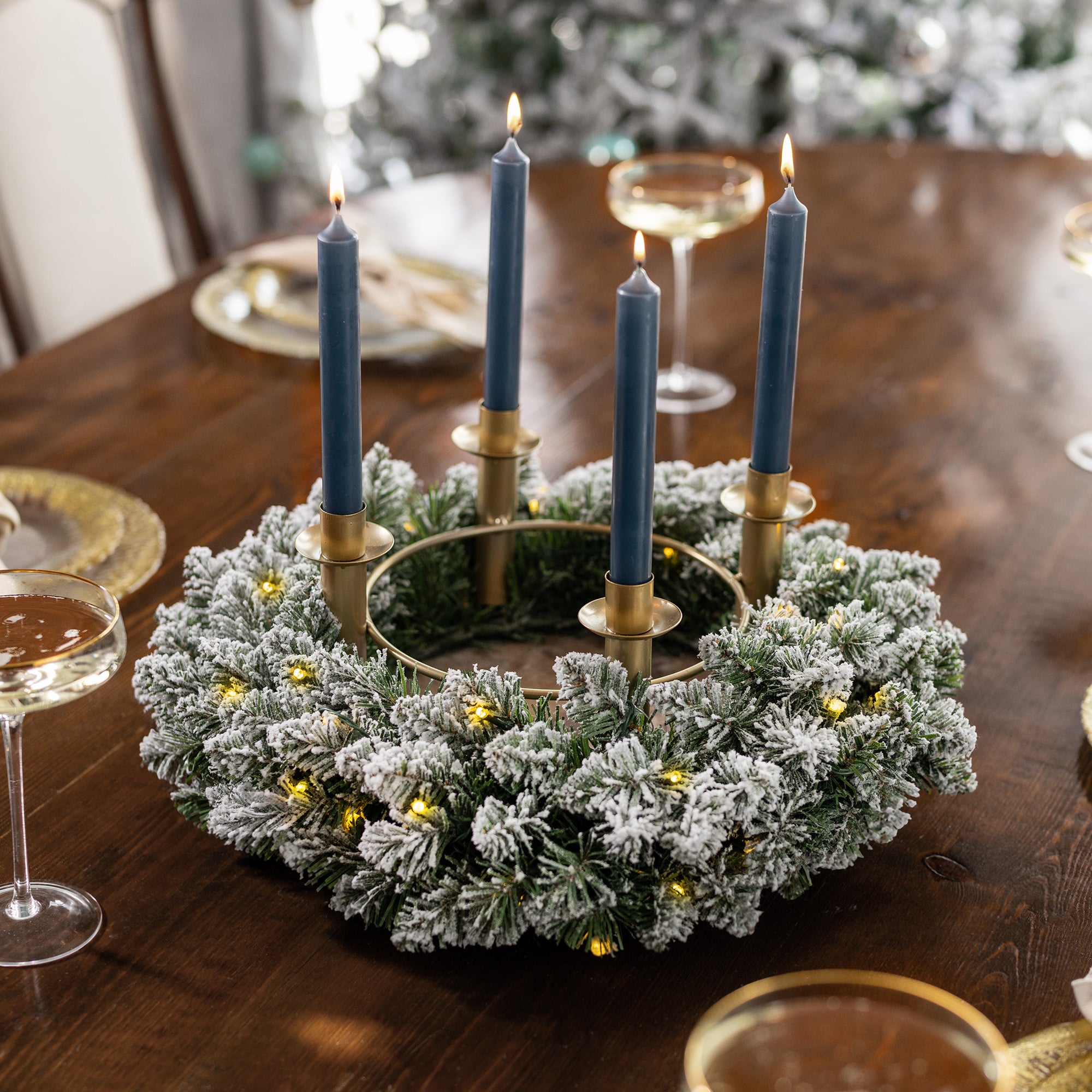 Snow Flocked Pre-Lit Christmas Wreath