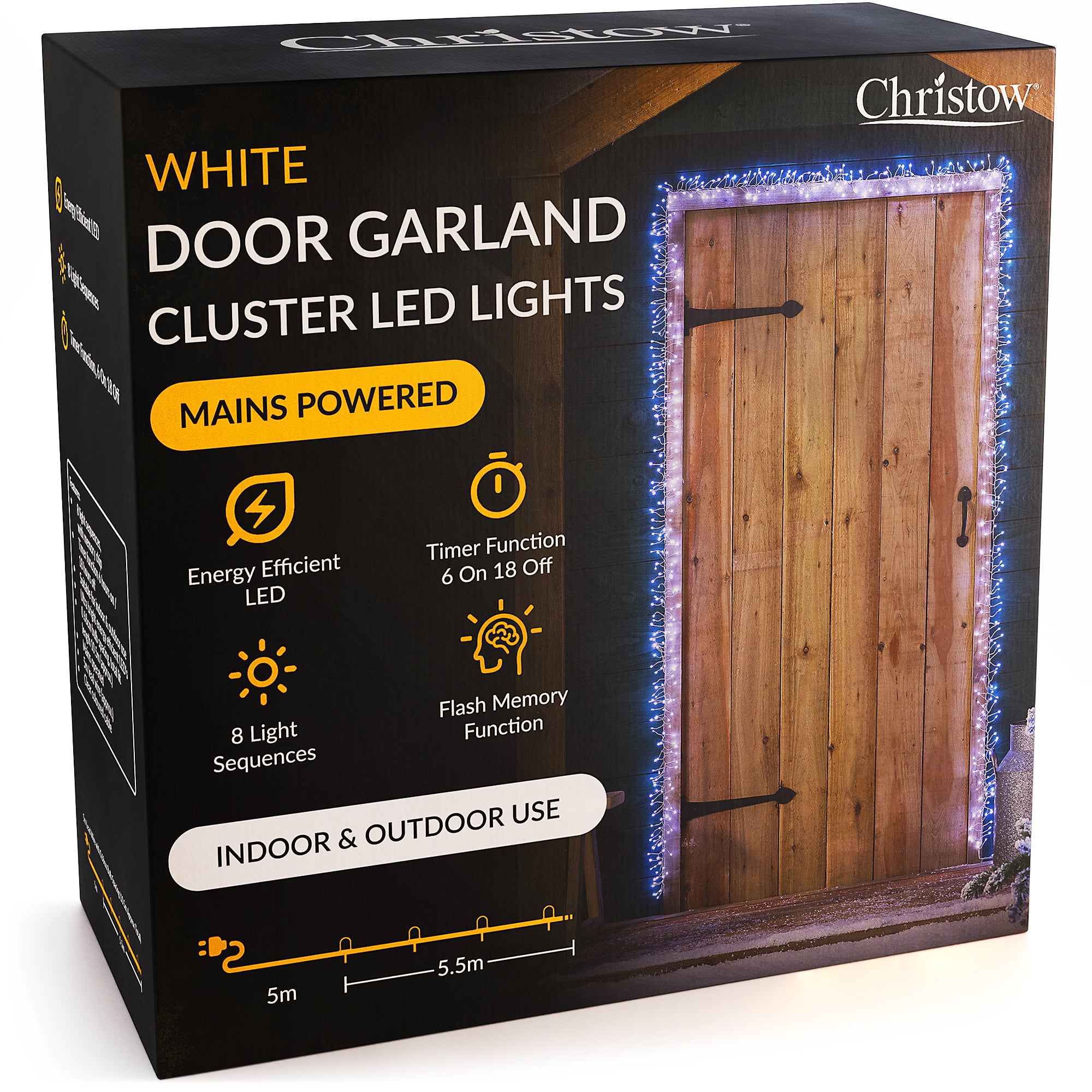 Christmas Cluster Light Door Garland | 5.5m Lit Length | Christow