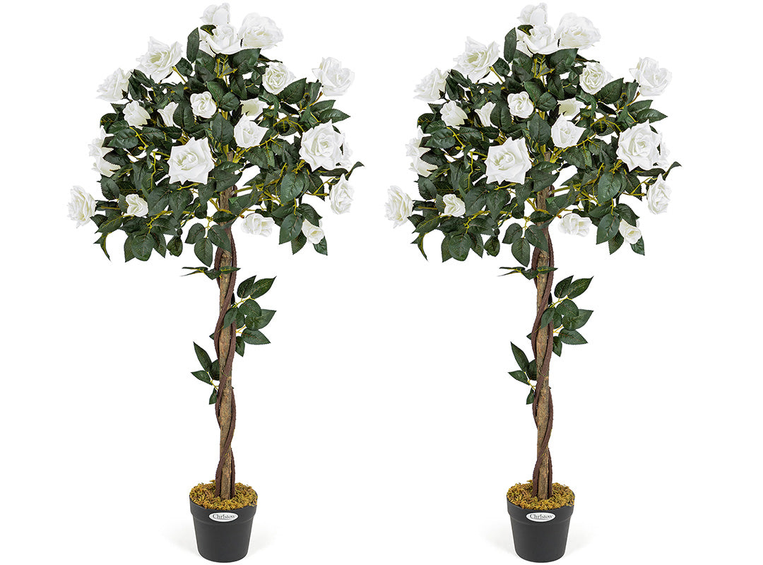 Artificial White Rose Trees – Pair – 3ft & 4ft