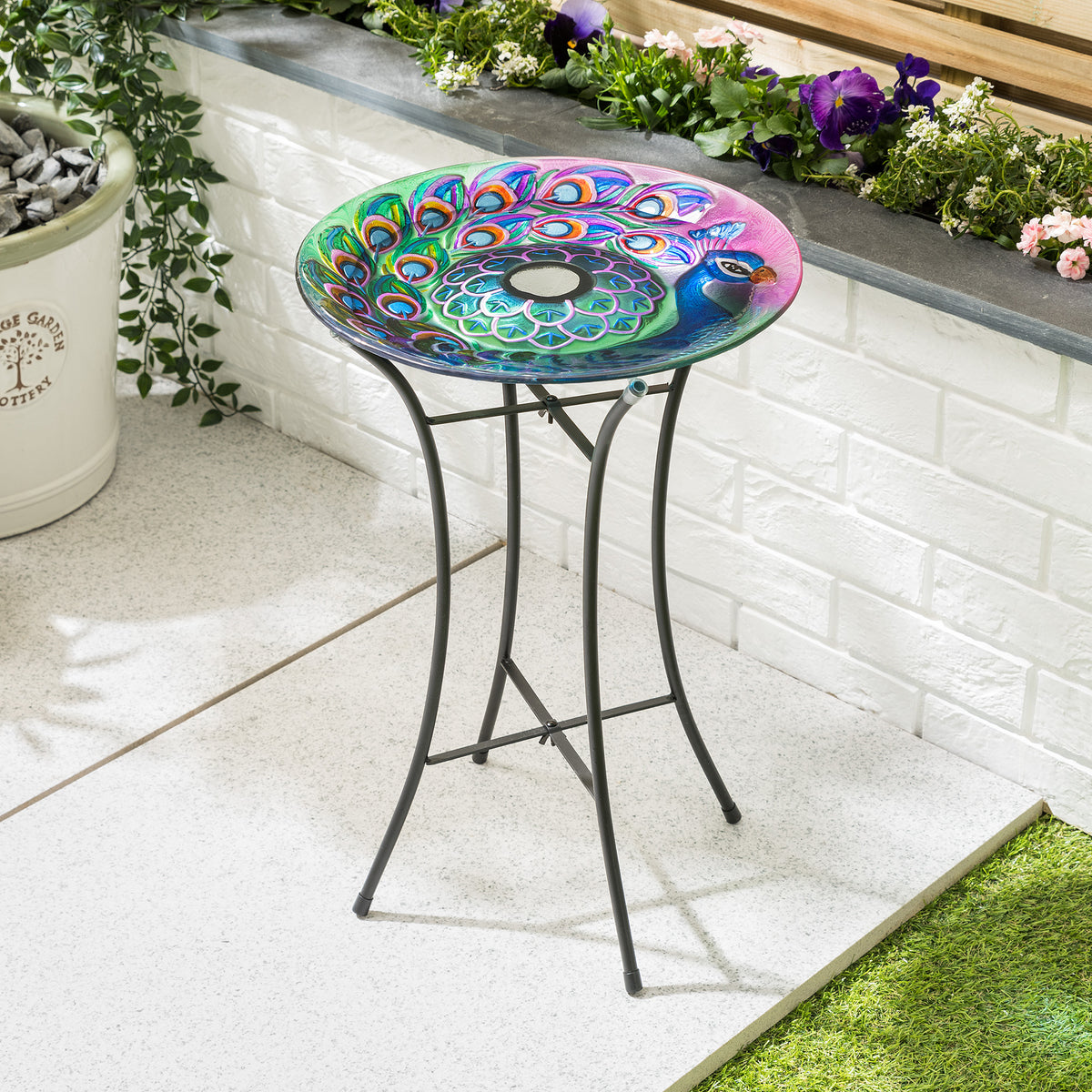Glass Solar Bird Bath Stand
