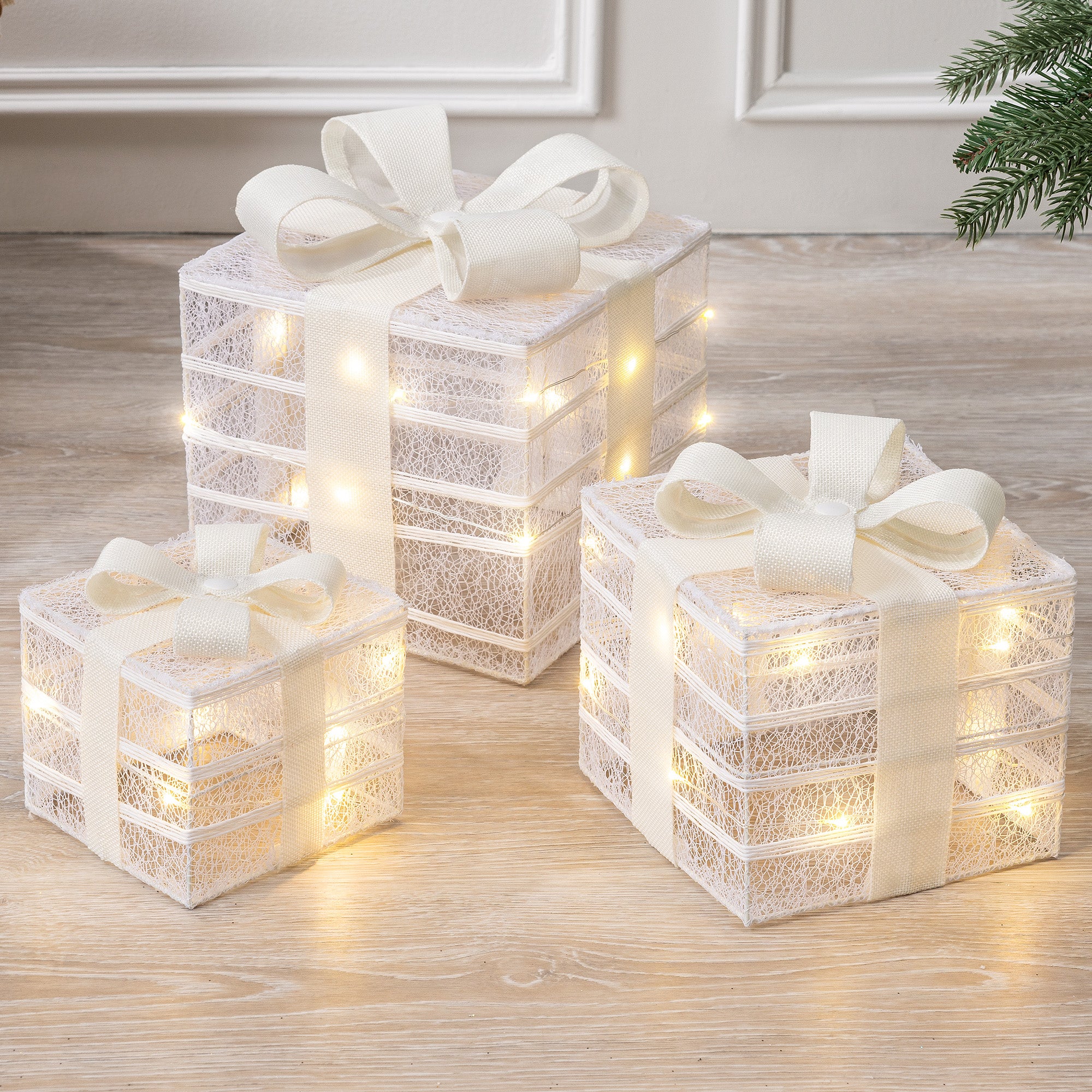 Hessian Christmas Parcel Lights (Set of 3)