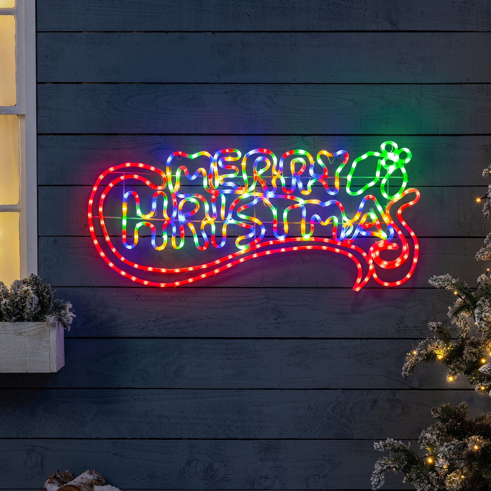 Merry Christmas LED Rope Light Sign | 100cm & 185cm | Christow