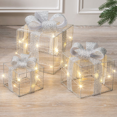Micro LED Christmas Gift Boxes (Set of 3)