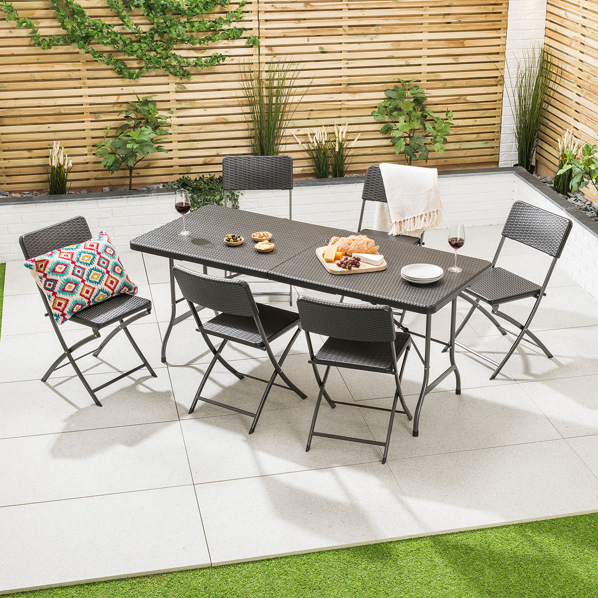 6ft Rattan Effect 6 Seater Dining Set
