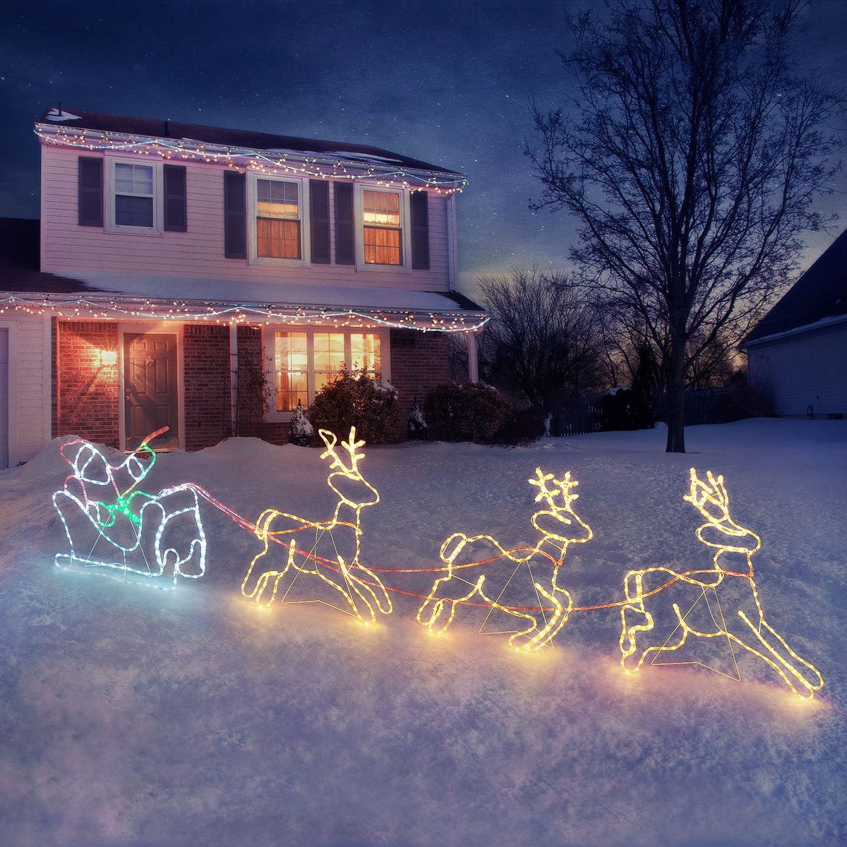 Santa Sleigh & Reindeer Rope Light | 90cm x 300cm | Christow