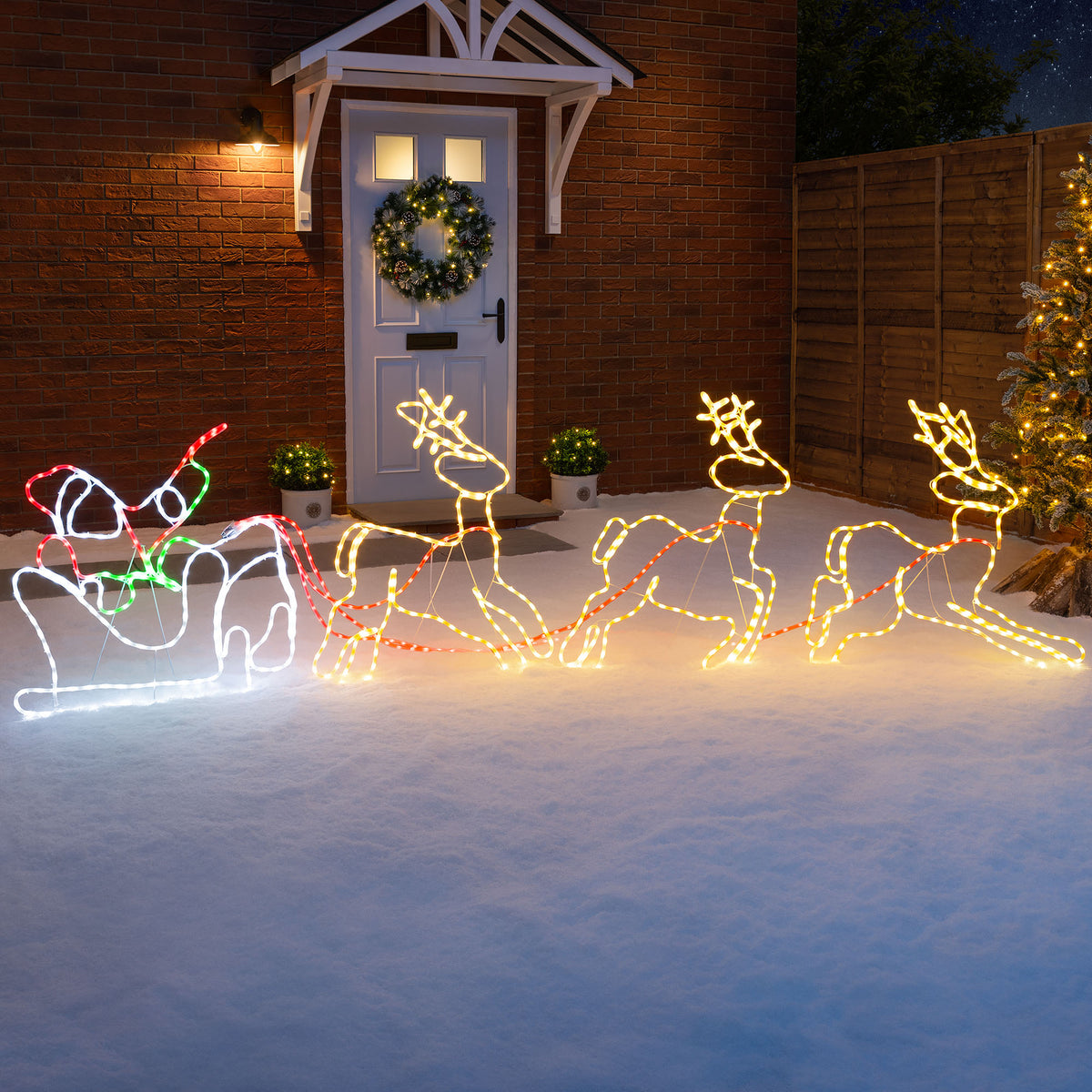 Santa Sleigh & Reindeer Rope Light