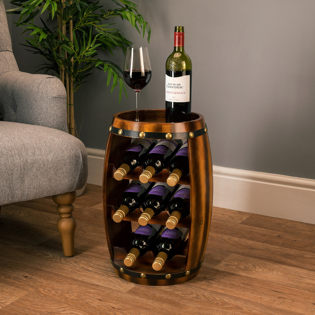 Wooden Barrel Rack – 8 Bottle Capacity